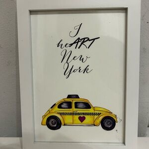 Yellow Taxi Art Print in White Frame